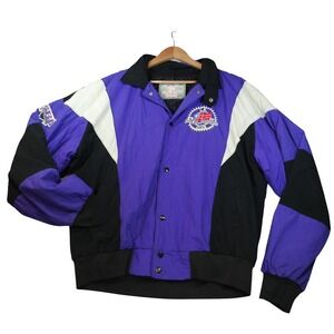Vintage 1997 Polaris Garments Snowmobile Jacket Purple Black Colorblock XL Mens